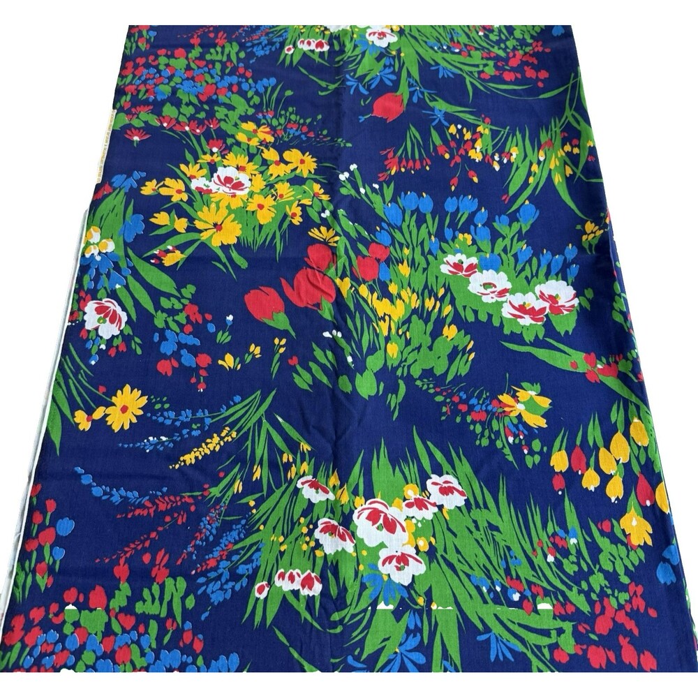 Vtg Leon B Rosenblatt Textile Vibrant Red Yellow Green Blue Floral Garden 96"